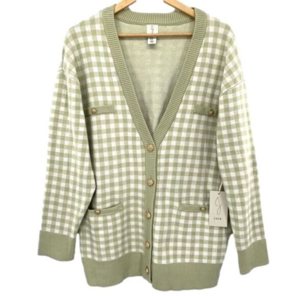 Joie Gingham Boyfriend Oversized Cardigan Sweater New Country House Chic